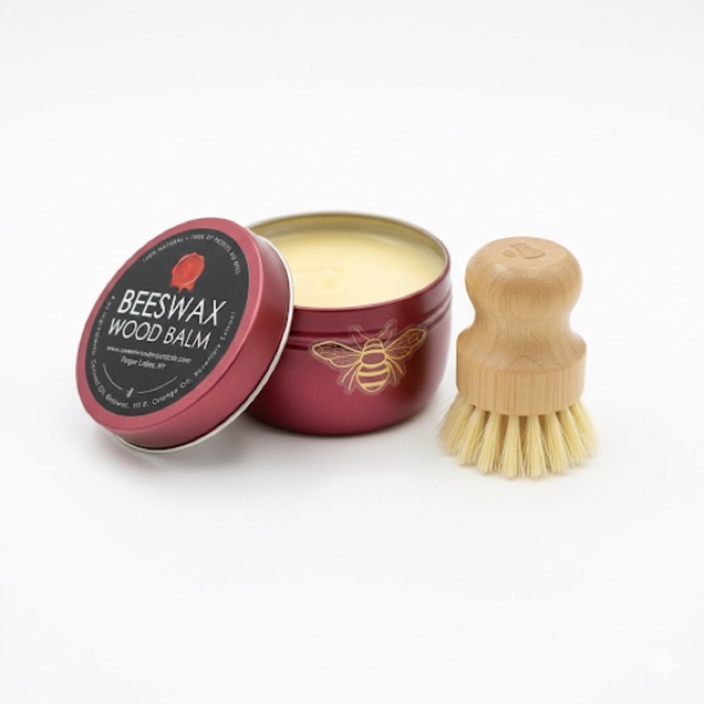 Beeswax Wood & Leather Balm with Brush, Boxed - Limited Ruby Holiday 4oz Tin